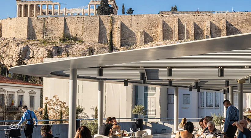 The ground floor café at the Acropolis Museum